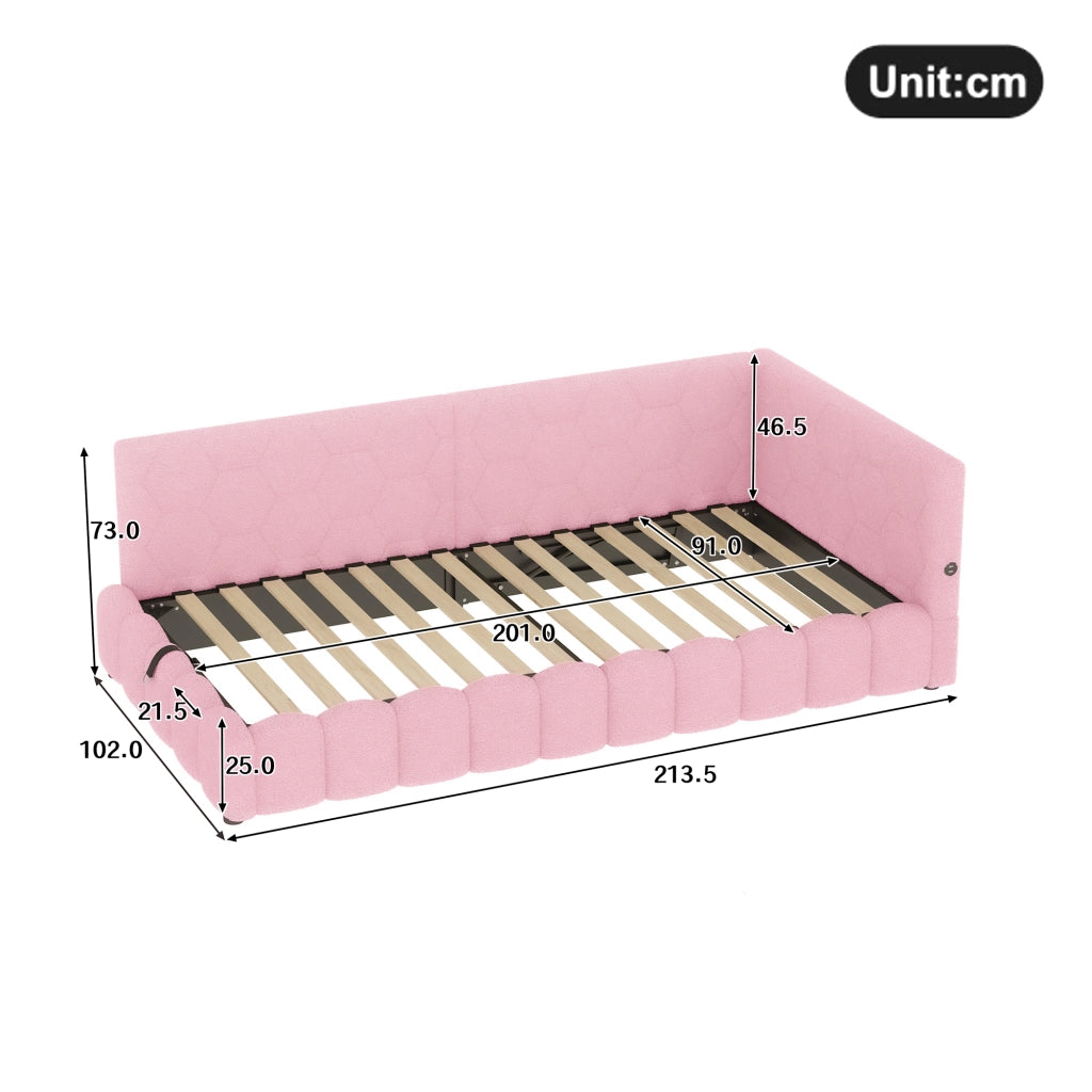 LETTO 90x200 cm Rosa in Vliesimitat e MDF con luce LED, USB e Type-C