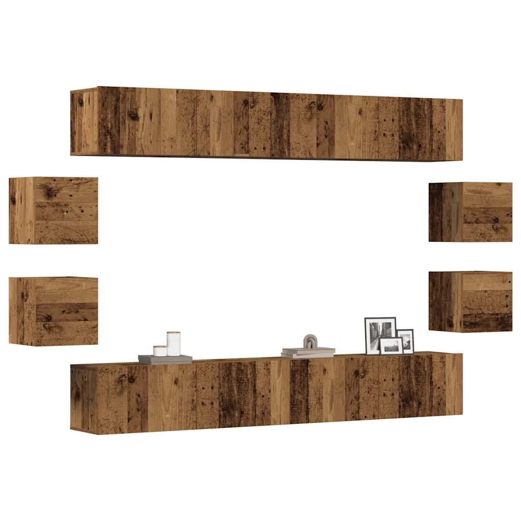 Set Mobile TV 8 pz Montato a Parete Legno Antico in Truciolato 3328951