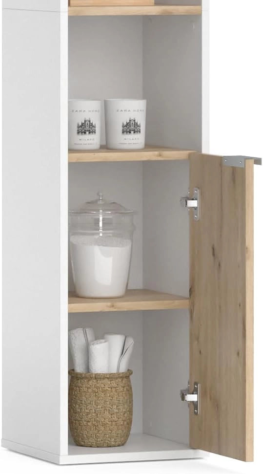 Armadio per il bagno Henri, Bianco, 30 x 165 cm con ante e vani a giorno, per il montaggio sotto il lavandino con ritaglio per sifone