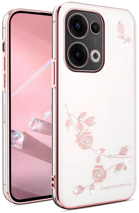 Copriphone Schokresistente - Translucido - Premium TPU - Lusso Glanzente - Copertura a Fiori a Diamante - Rosa - Custodia per Telefono