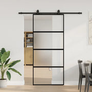 Porta Scorrevole Set Ferramenta Nera 90x205 cm Vetro Temperato