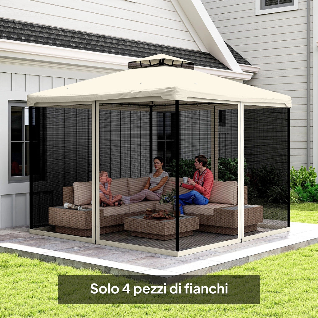 Zanzariera per Gazebo Tende di Ricambio Universale con Cerniere, 302x207cm - Nero e Beige