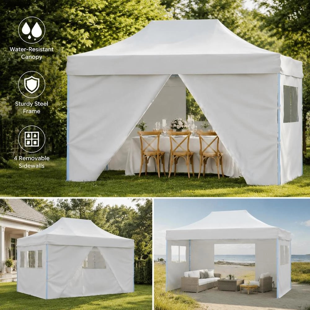 Foldable Party Tent With 4 Side Panels, 3x4.5 M, White