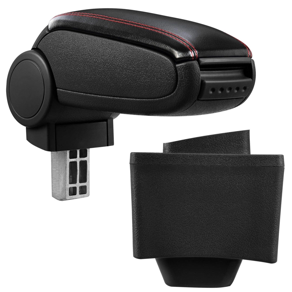 Bracciolo centrale per AUDI A3 8L con scomparto imbottito in similpelle nera con cuciture rosse 03_0000364