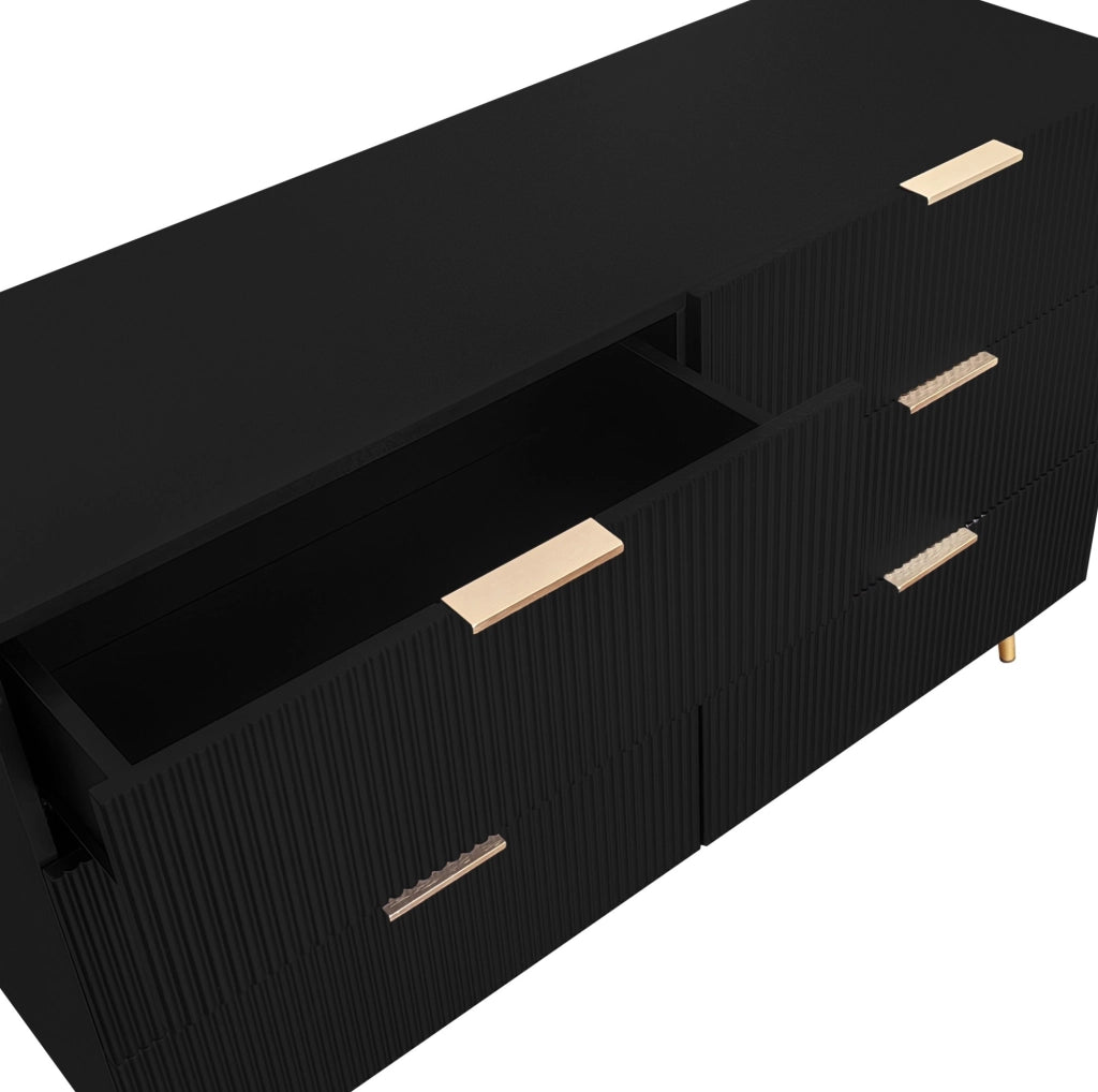 Credenza moderna con 6 cassetti 120x40x77 cm in truciolare nero e oro