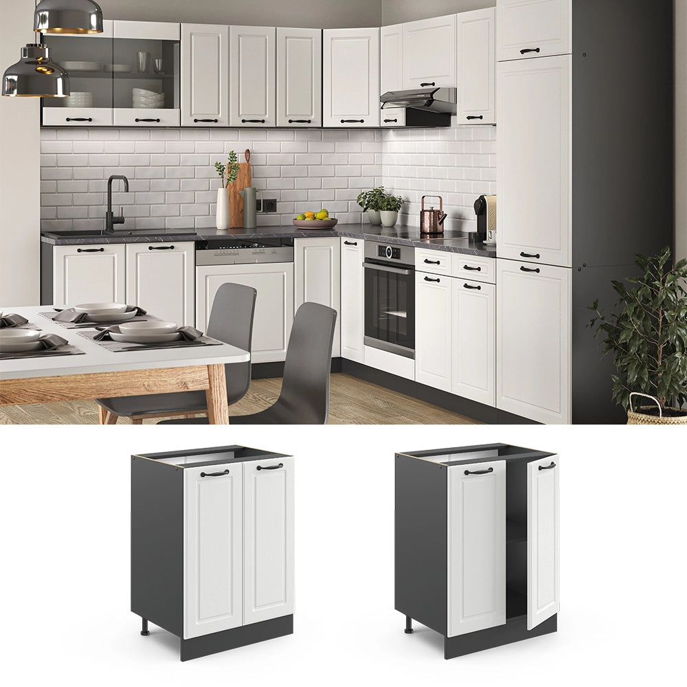 Vicco Mobiletto base cucina Bianco casa di campagna 60 cm , PL Rovere