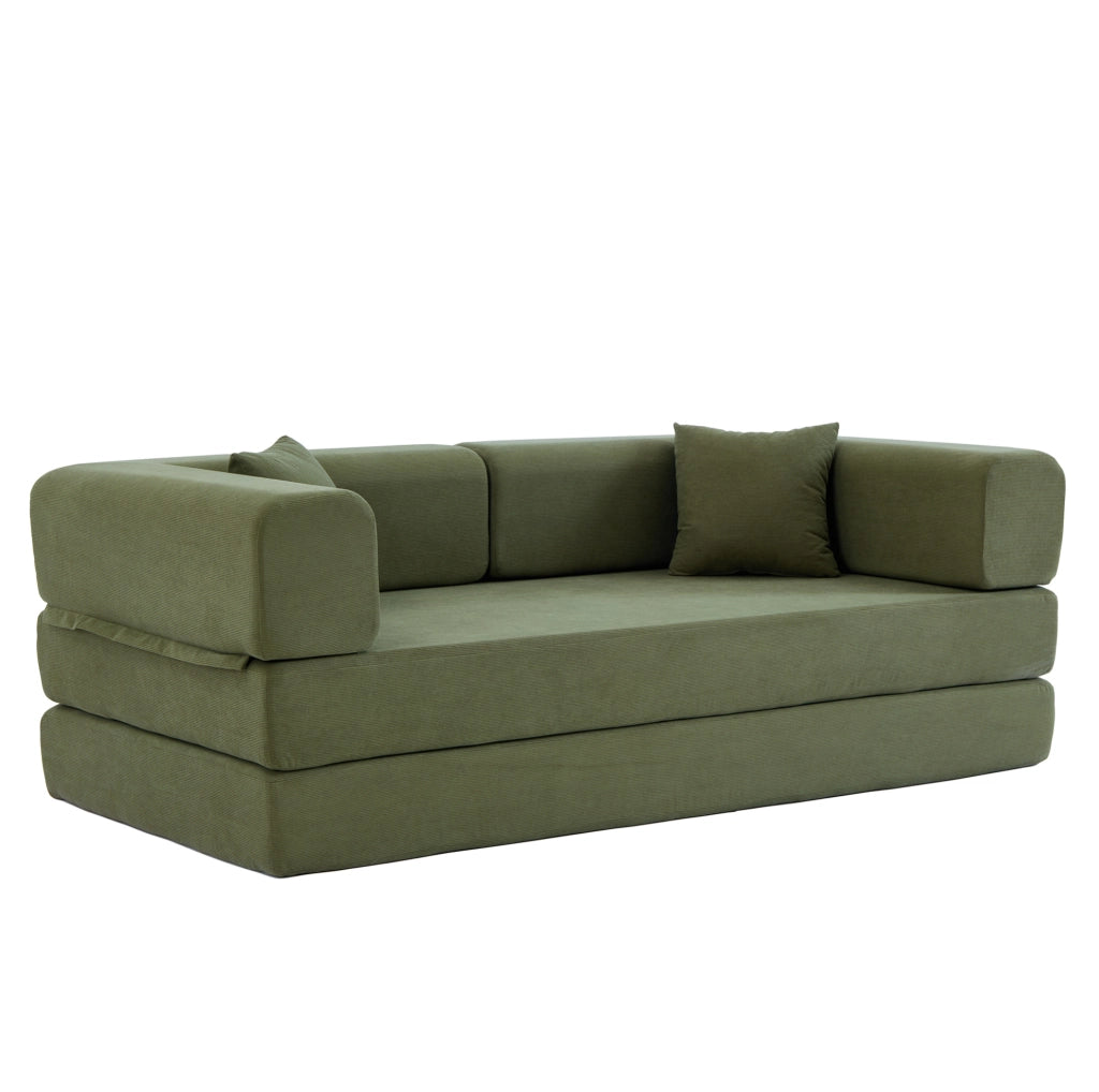 Divano letto pieghevole da terra 3 posti con braccioli riposizionabili; 200x100x70 cm; verde