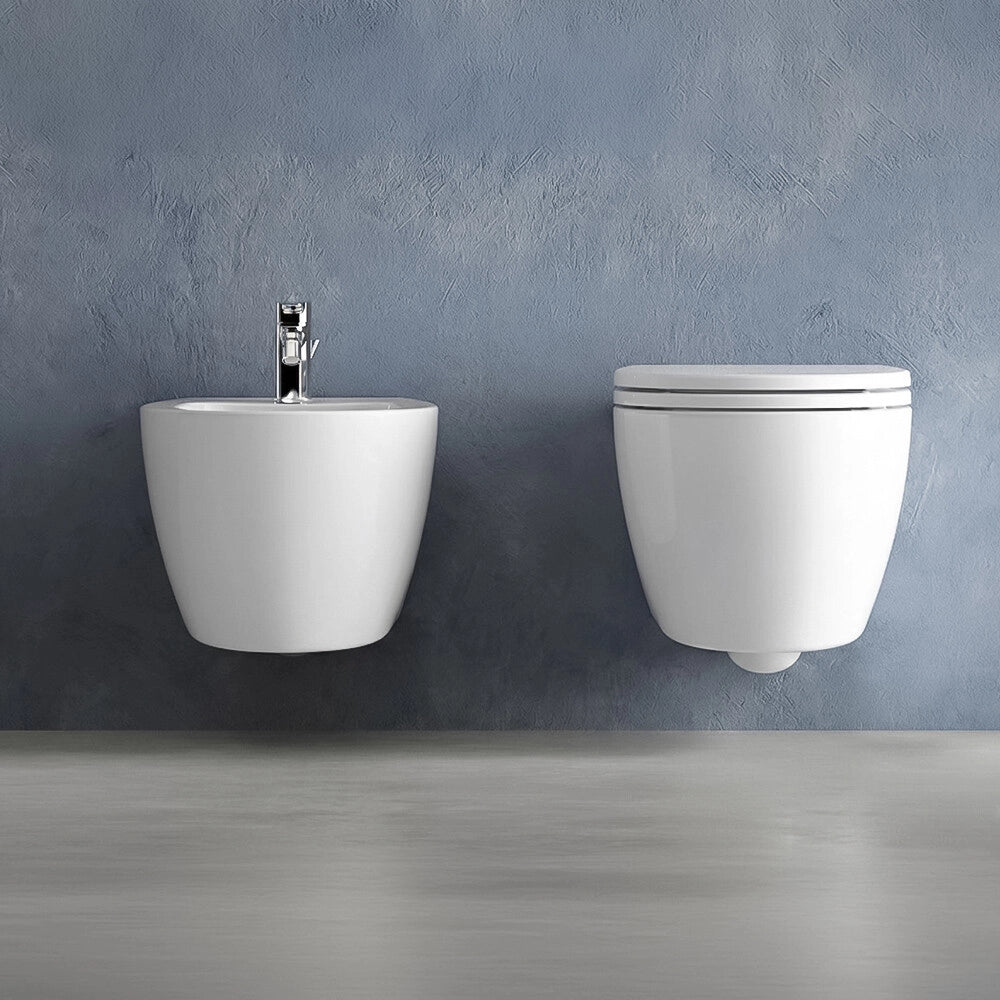 Sanitari sospesi bianco lucido con scarico rimless e copriwc Demy Dolomite