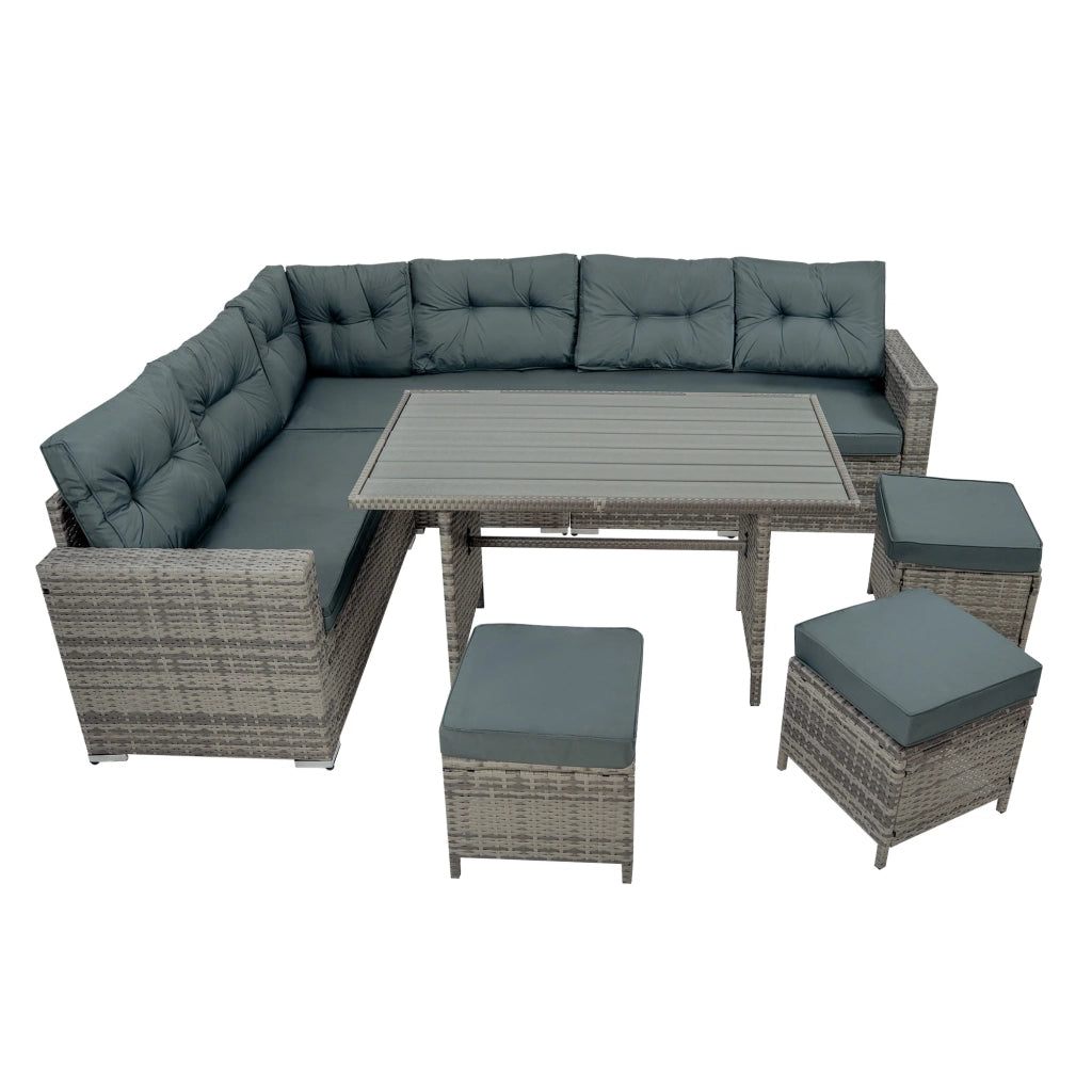 Set Angolare Rattan Giardino 9 Posti Grigio Tavolo Cuscini Impermeabili