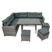 Set Angolare Rattan Giardino 9 Posti Grigio Tavolo Cuscini Impermeabili