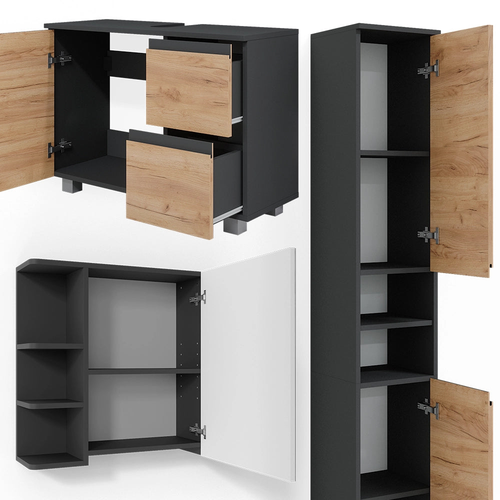 Vicco Set mobili bagno Grigio 3 parti