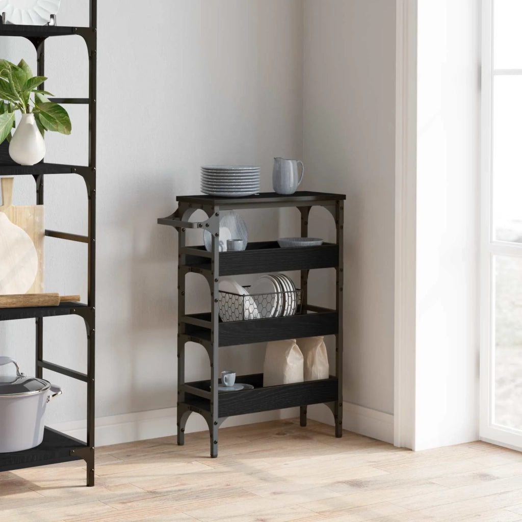 Carrello da Cucina Rovere Nero 53 x 20 x 76 cm