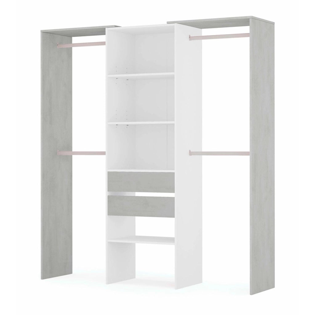 Armadio Guardaroba Da Terra Senza Porte Con 4 Barre Appendiabiti 4 Ripiani E 2 Cassetti Design Salvaspazio Per Camera Da Letto Cabina Armadietto 203 X 50 X 179 Cm Bianco Opaco Grigio Cemento