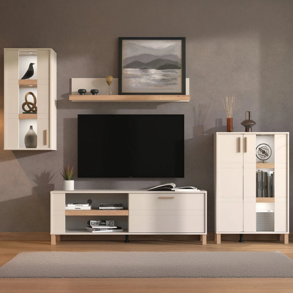 Mobile Soggiorno Fallo, Parete Attrezzata Modulabile, 289x40x181.5h cm Bianco Crema