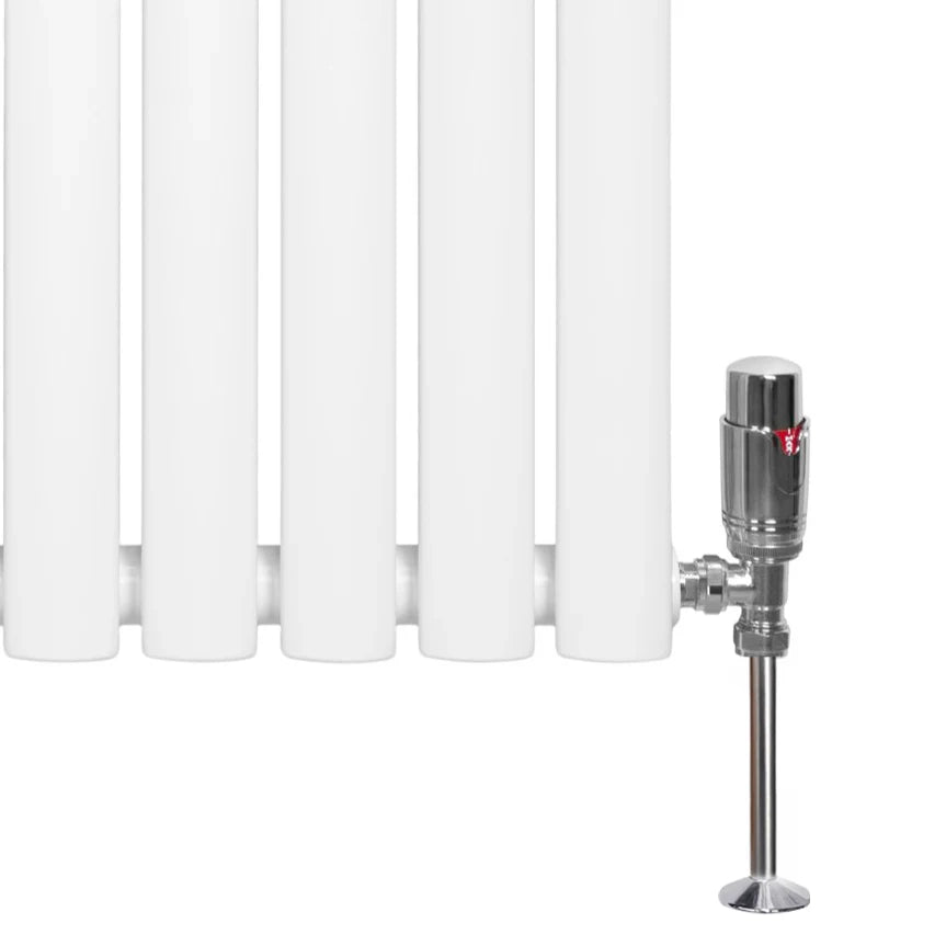 Radiatore Orizzontale Ovale 600x1620mm Bianco con Valvole TRV