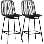 Sgabelli da bar design bohemien con poggiapiedi ¨C zephmum ¨C metallo e rattan, nero, 66 cm
