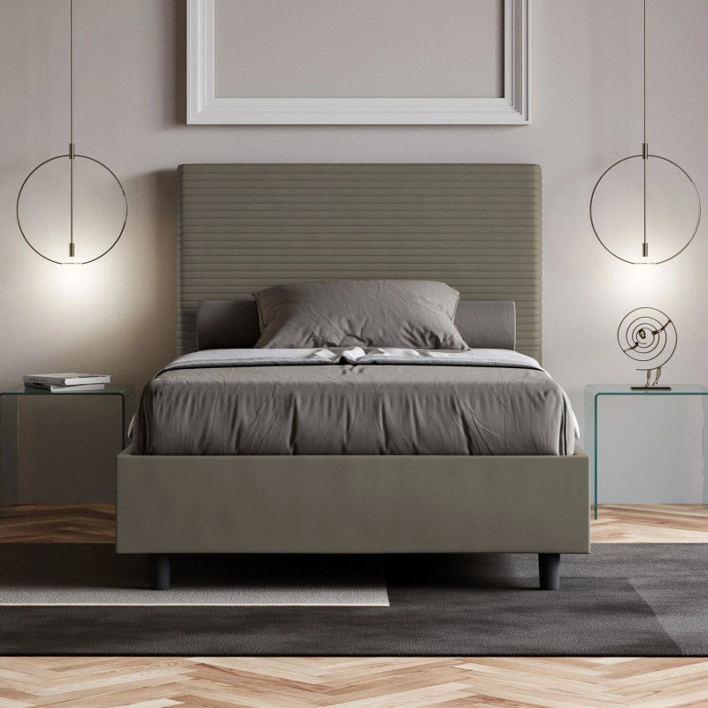 Letto imbottito Piazza e mezzo 110x200 cm Focus - Similpelle,Senza rete,Cappuccino