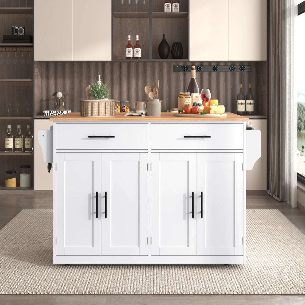 Carrello da Cucina con 2 Cassetti; 4 Ante; Piano Ribaltabile e Portaasciugamani; in MDF; 120x46x91;5 cm