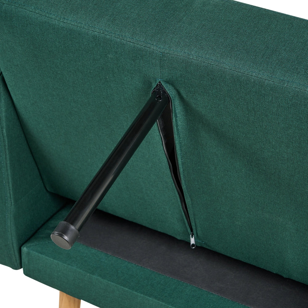 Poltrona imbottita in tessuto verde trasformabile schienale regolabile gambe in legno soggiorno moderno e minimalista