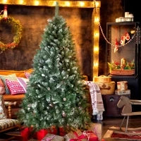 Albero di Natale Innevato Alto 180 cm con 910 Rami e Pigne, Base in Metallo Pieghevole, Verde
