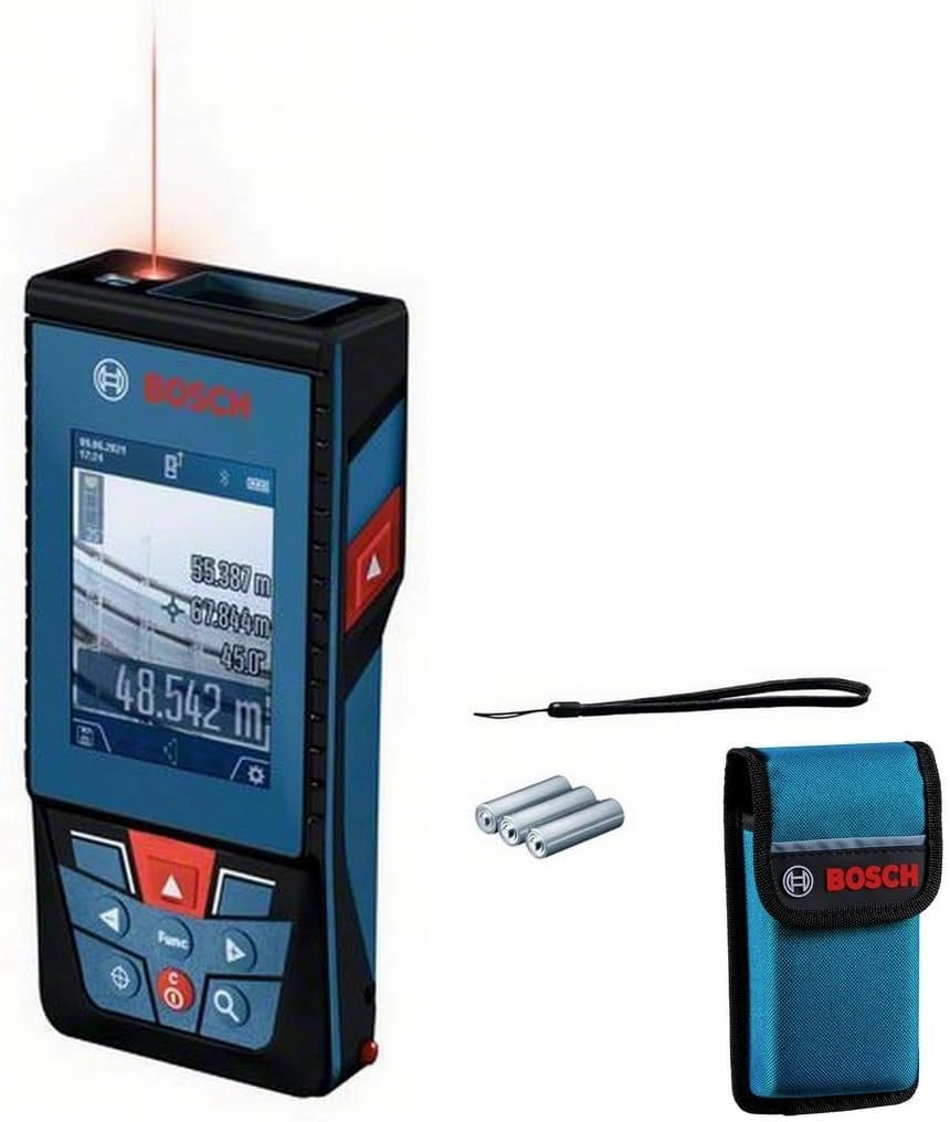 Bosch Professional Metro Laser Distanziometro Laser GLM 100-25 C (telecamera integrata, raggio d'azione: fino a 100 m, robusto, IP54, ± 1,5 mm*, 3 batterie AA, cinturino da polso, custodia)