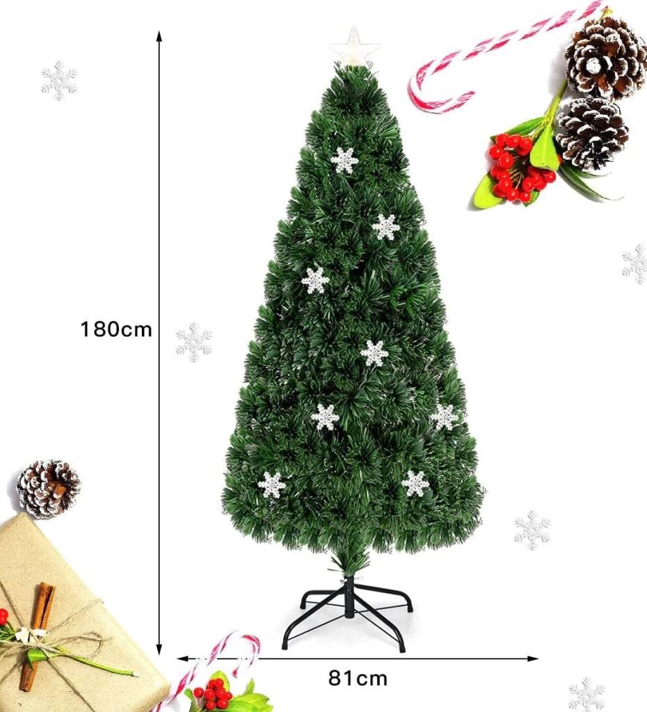 Albero di Natale Artificiale con LED e Adattatore, Albero Natale con Fibre di Vetro, Supporto in Ferro, Rami Spessi, Abete Artificiale Realistico (180 cm 28 LED)