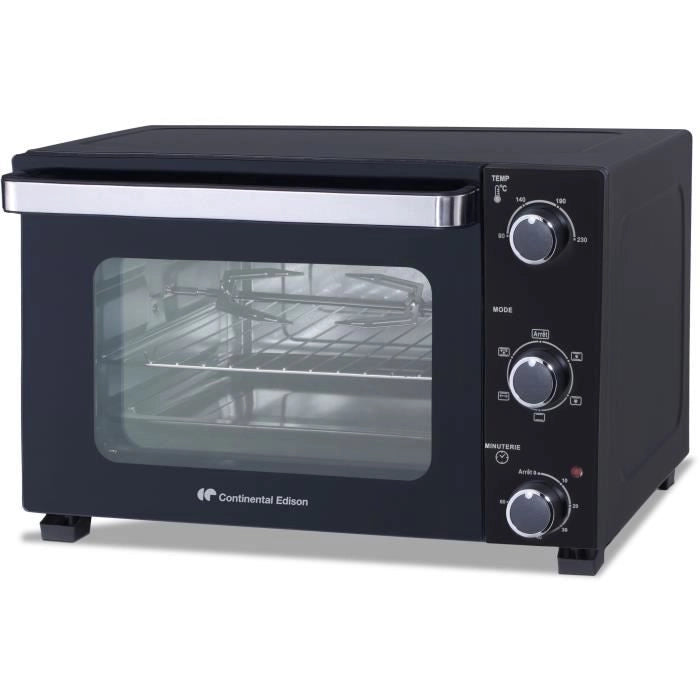 CONTINENTAL EDISON CEMF28B2 - Miniforno elettrico 28L nero - 1500W - Girarrosto, Convezione naturale