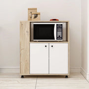 Mobile multiuso Monni struttura colore rovere con 2 ante colore bianche e vani laterali