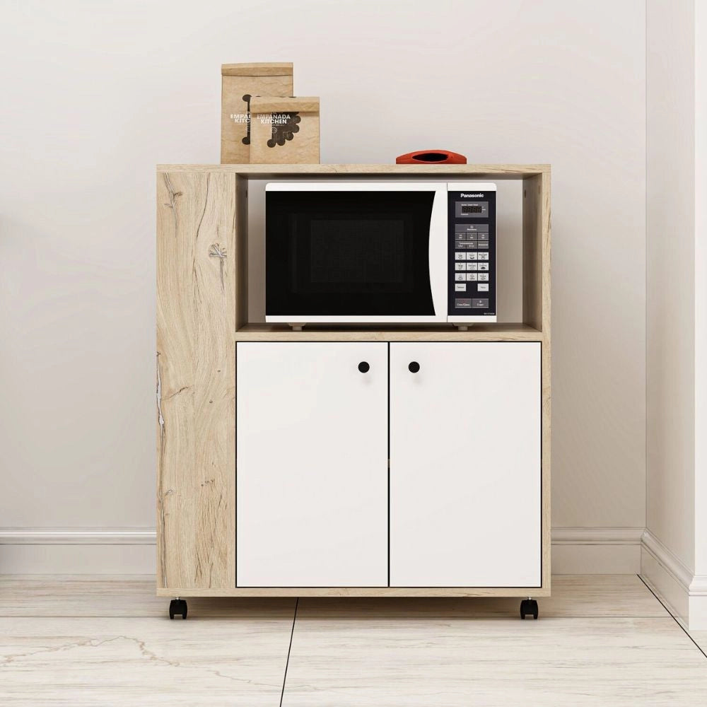 Mobile multiuso Monni struttura colore rovere con 2 ante colore bianche e vani laterali