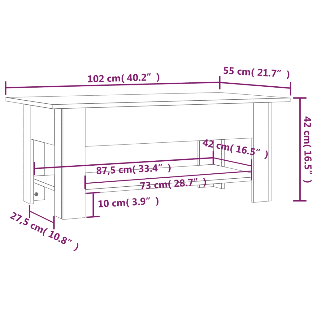 Tavolino da Salotto Grigio Cemento 102x55x42 cm in Truciolato 810257
