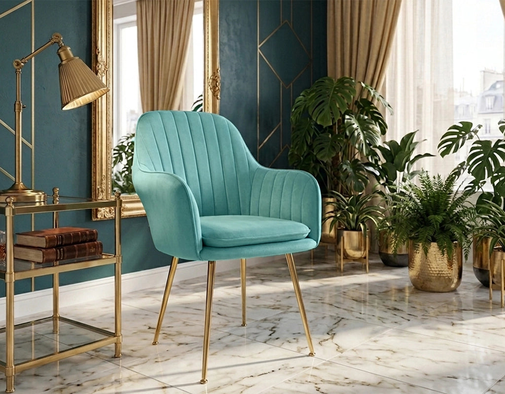 Sedia da pranzo in velluto verde tiffany poltroncina vintage - Celine - SDPL20CEPD