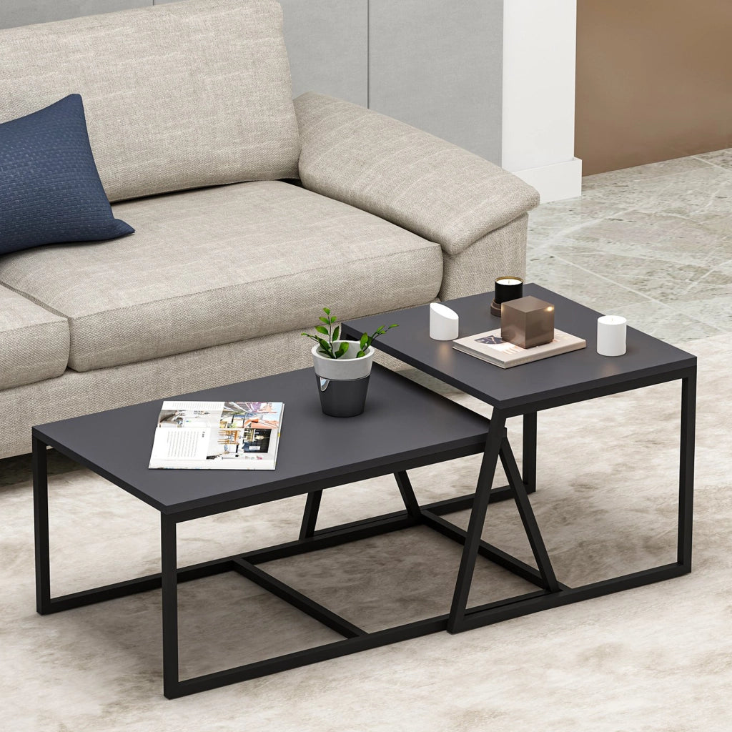 Urbania, Tavolino da Salotto Modulabile, 75x50x38h cm Nero Antracite