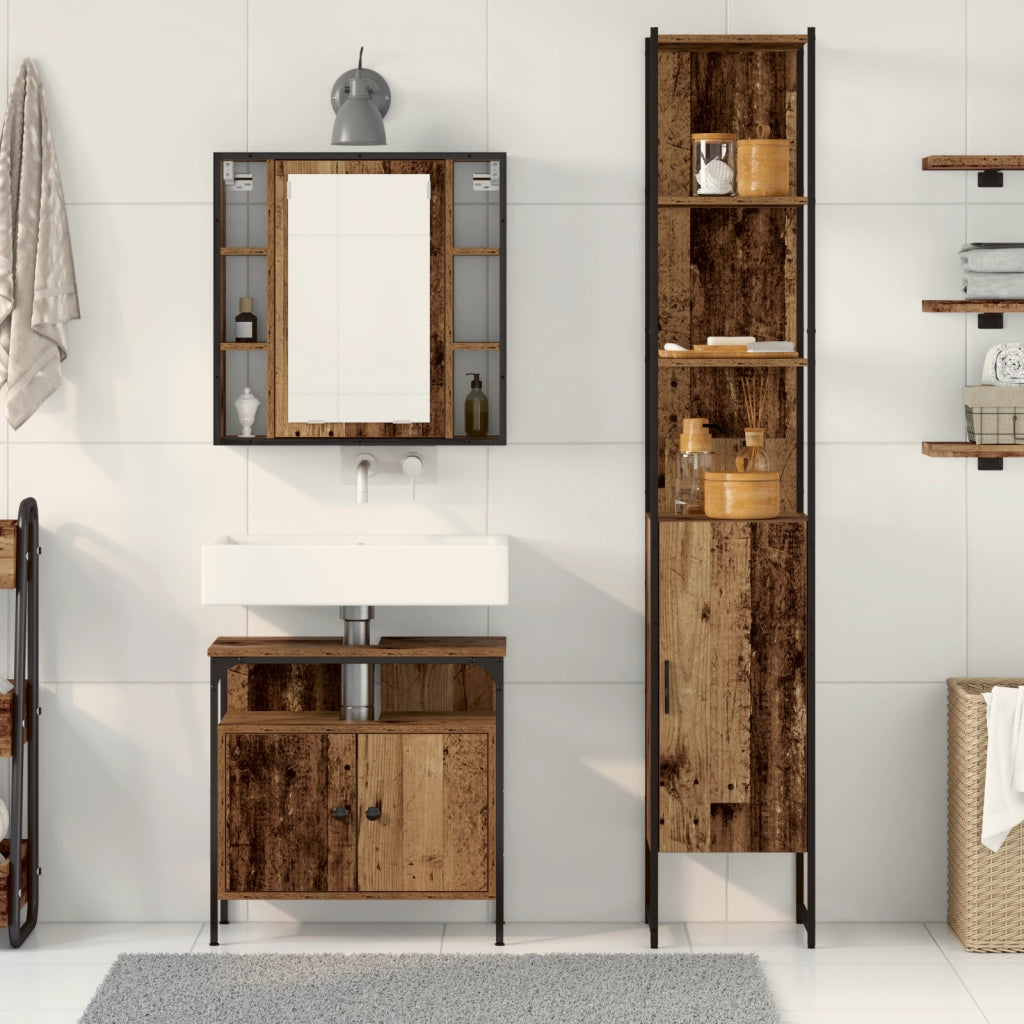 Mobiletto da Bagno con Lavabo Integrato in Legno Antico