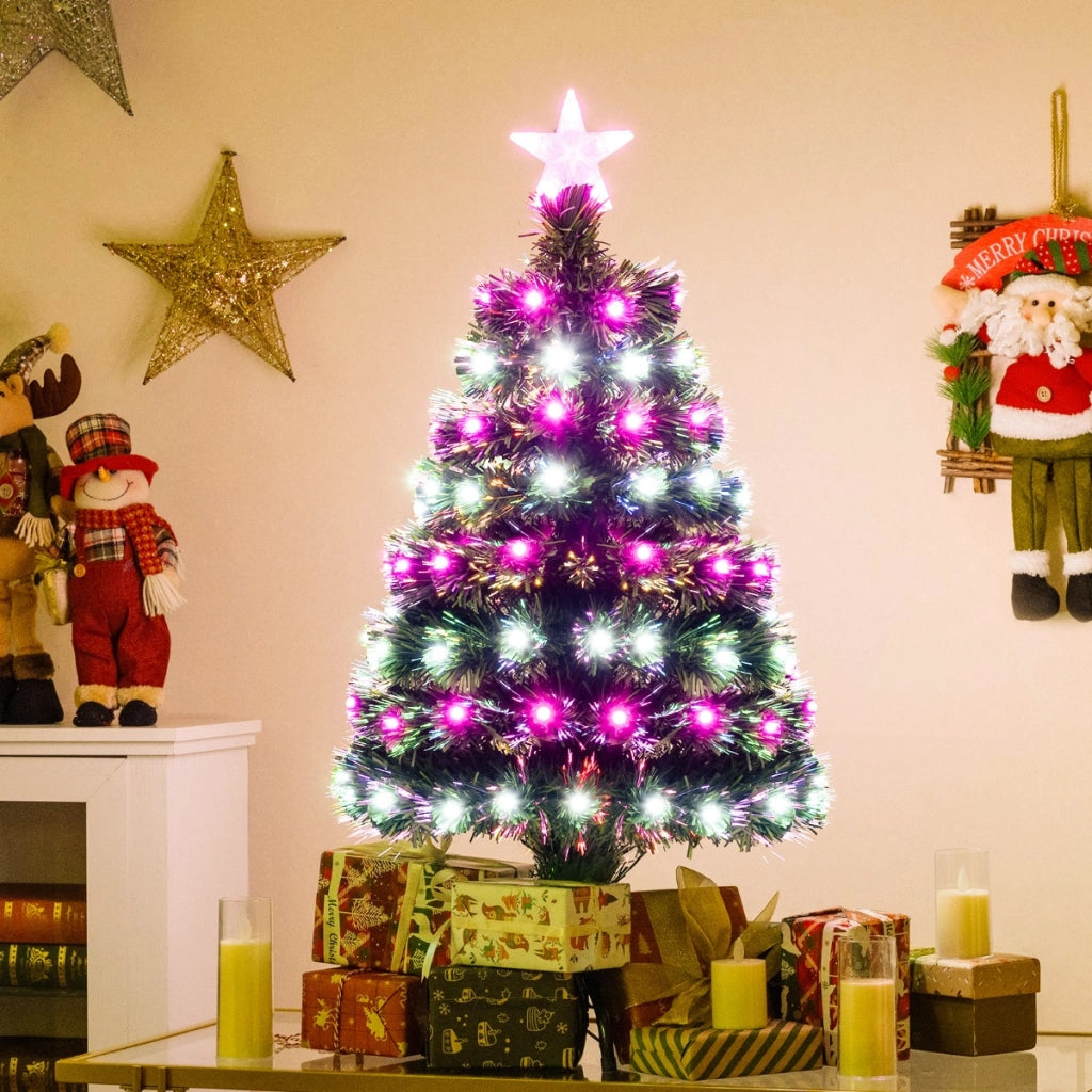 Albero di natale artificiale illuminato con fibre ottiche multicolore, Albero di natale stella sulla cima-Alberi di Natale
