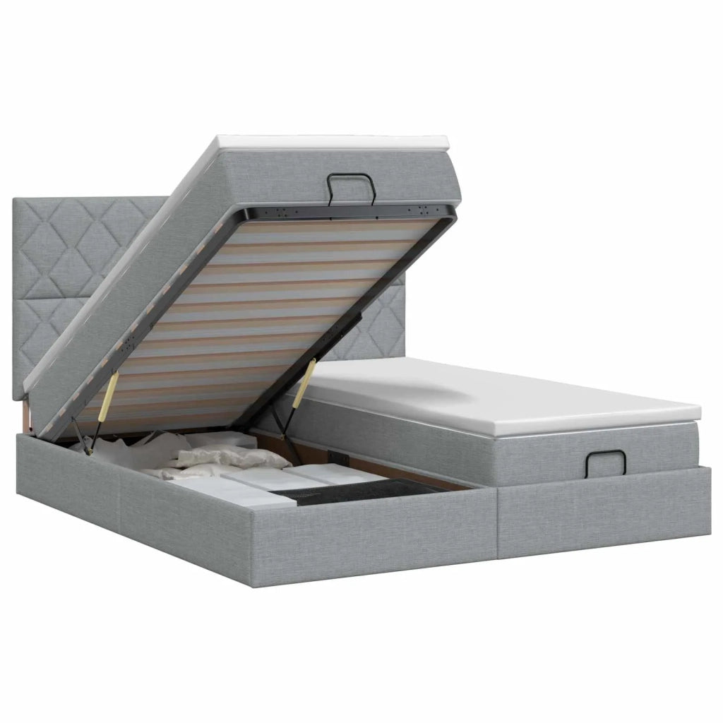 Letto ottomano con materasso 2 pz Grigio Chiaro Tessuto 3457883
