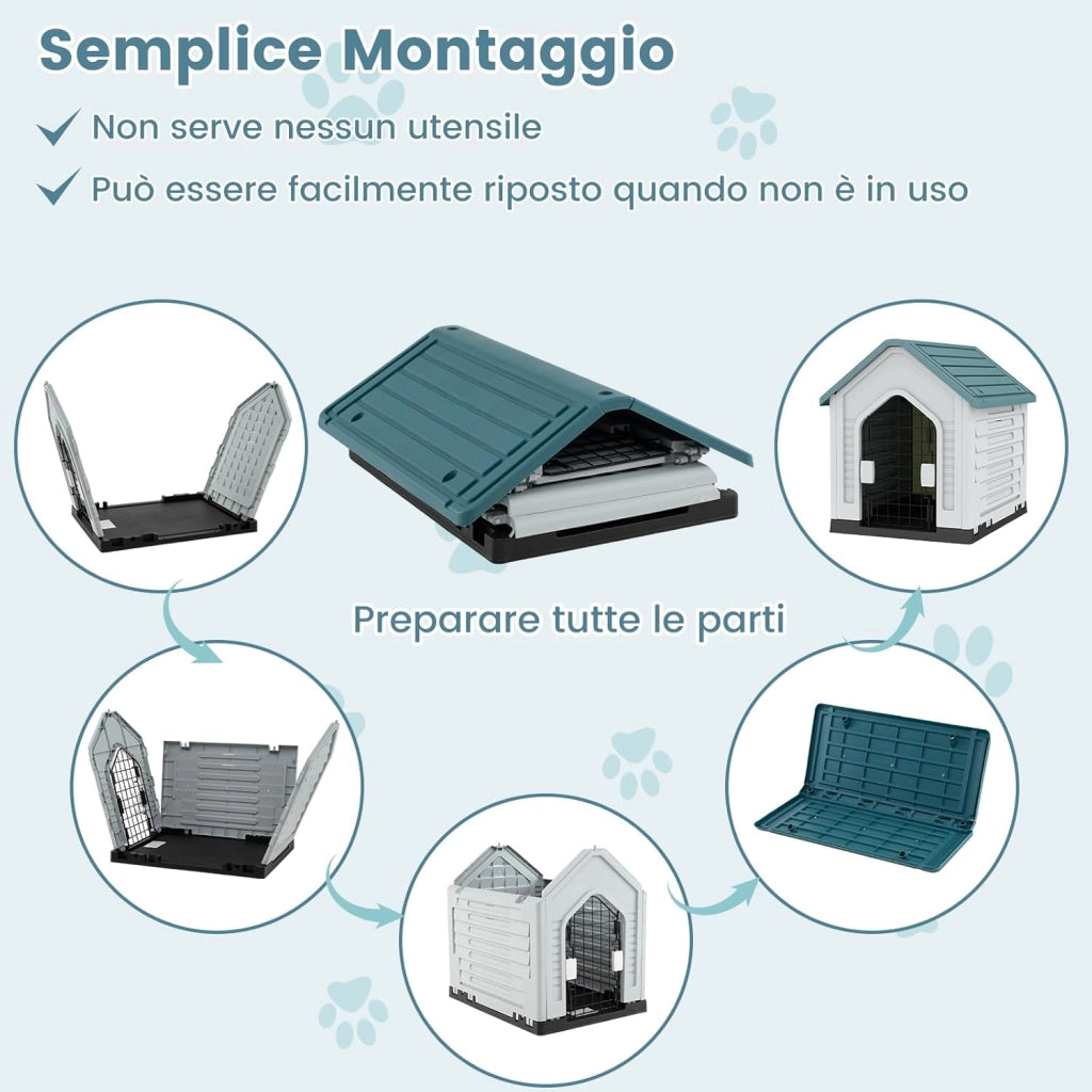 Cuccia per Cani da Esterno ed Interno, Cassetta per Cani Impermeabile con Porta in Metallo Bloccabile e Prese d'aria e Tetto Spiovente, Cucce per Cuccioli per Casa, 66,5 x 52 x 60 cm (Blu)