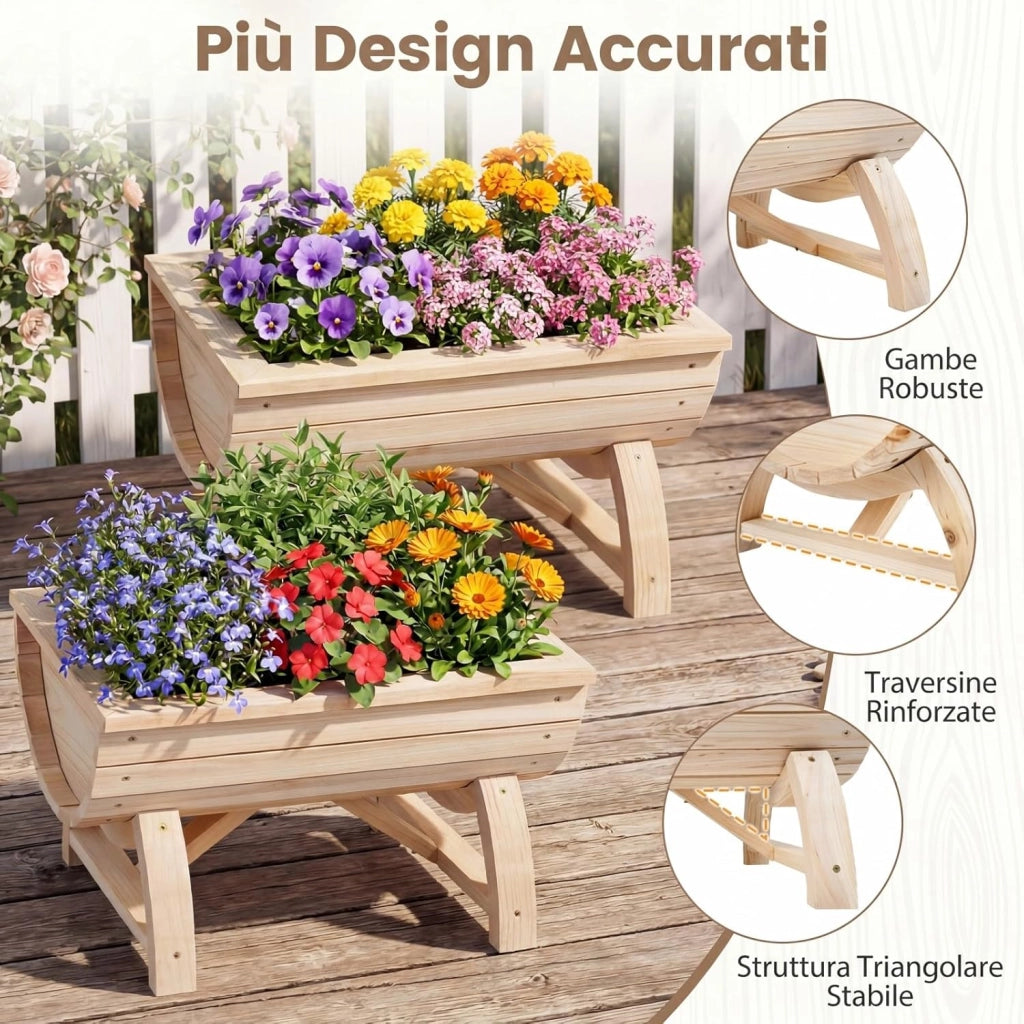 2 Fioriere Rialzate da Esterno in Legno Massello con Gambe Robuste e Foro di Drenaggio Integrato, Fioriere Elevate da Esterno ed Interno per Fiori, Erbe Aromatiche e Verdura