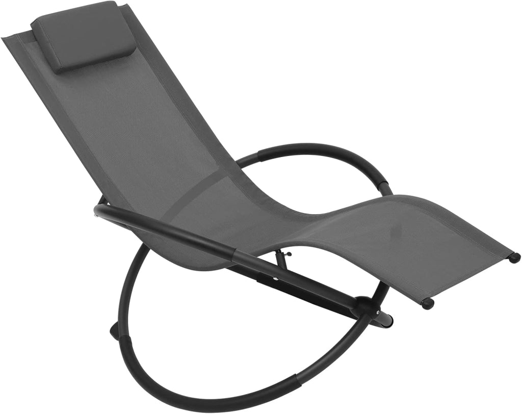 Sedia Sdraio a Dondolo Relax Poltrona Swing Traspirante da Balcone Campeggio Lettino con Braccioli e Poggiatesta Nero