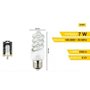 Trade Shop - Lampadina Led E27 7 W A Spirale Luce Bianca Fredda Calda Naturale 40d S-04t -