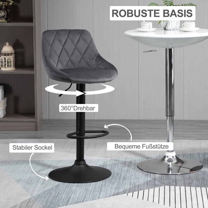 Sgabello da bar girevole con altezza regolabile; schienale e base antiscivolo in poliestere - grigio scuro