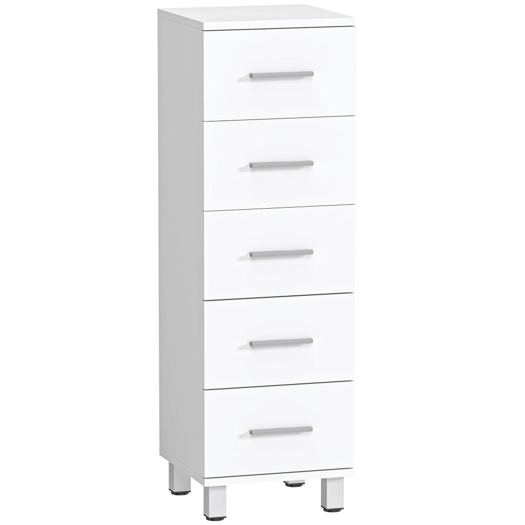 Cassettiera a 5 Cassetti 30x30x95 cm Piedini Regolabili in Legno FSC Bianco