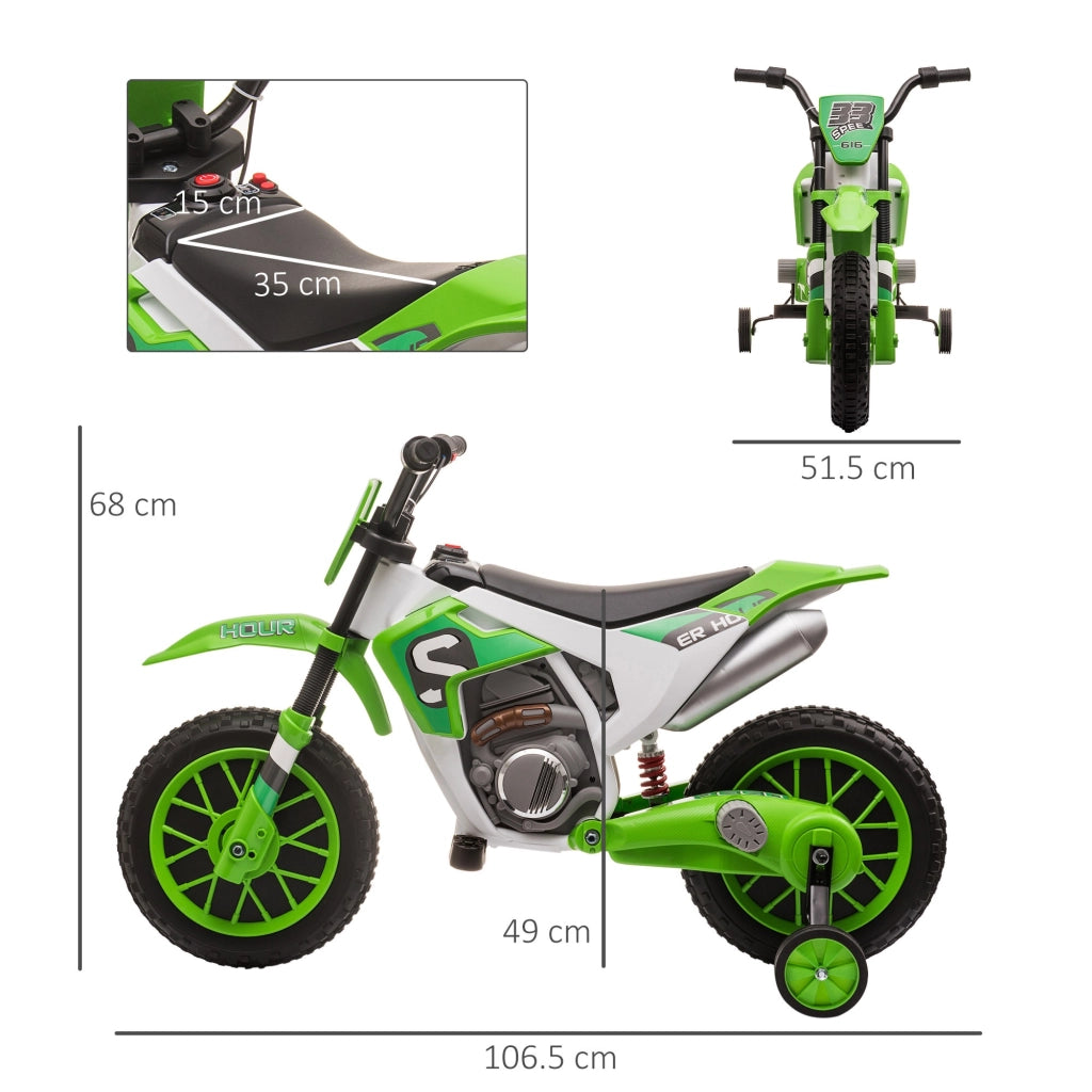 EasyComfort Moto da Cross Elettrica per Bambini con Rotelle, in PP e Metallo, 106.5x51.5x68 cm, Verde