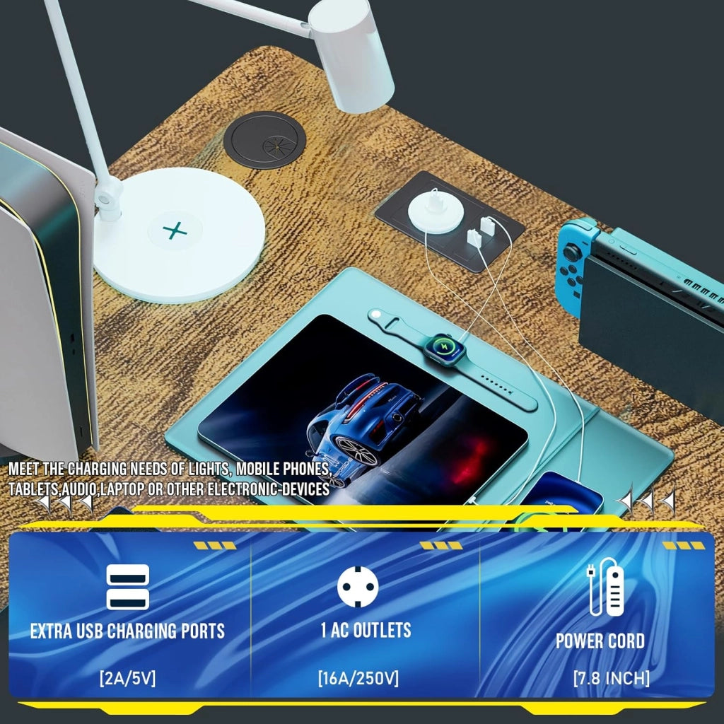 Scrivania da gioco a forma di L, scrivania angolare con ripiani portaoggetti, tavolo per computer con porta di ricarica USB e presa di corrente, 120L*80P*74H, per giocare, lavorare