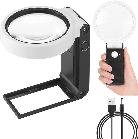 Vergrootglas portatile 3,5x 25x con luce e base, 110 mm LED-verlichte lente portatile pieghevole per lettura, monete, francobolli, carte, gioielli, serrature