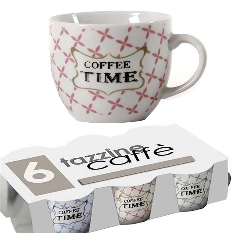 SET 12 TAZZINE CAFFE "COFEE TIME" 80CC PASTELLO ASSORTITO