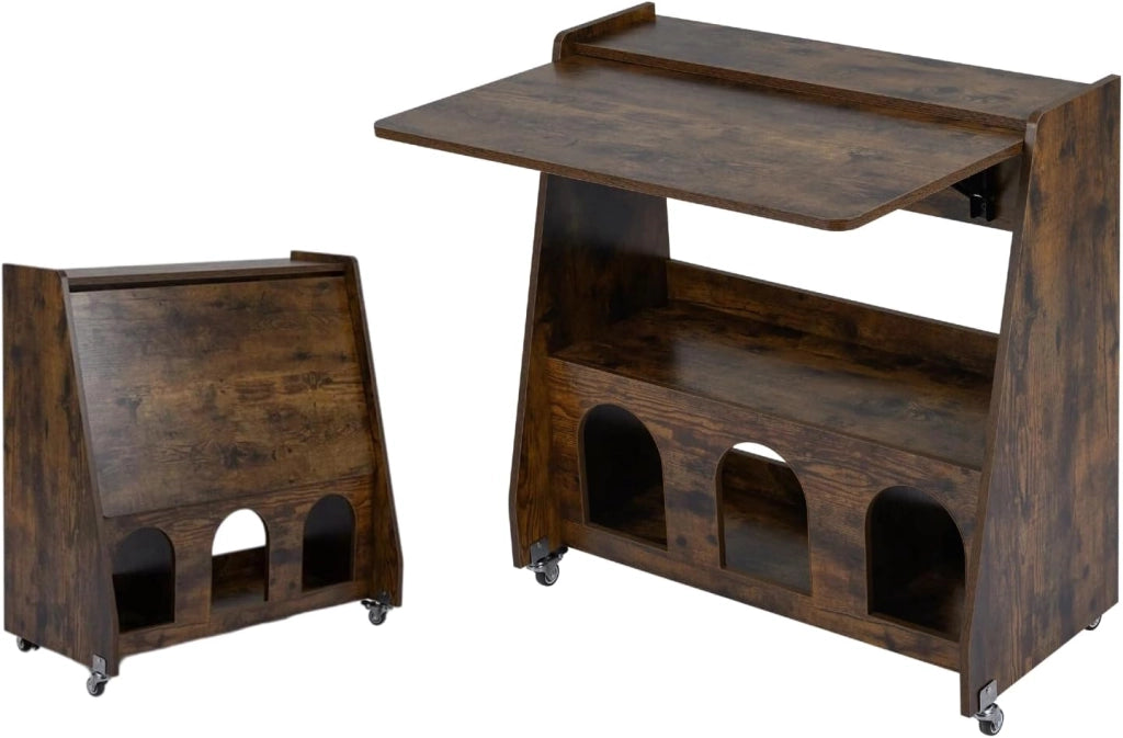 Scrivania per Computer, Postazione di Lavoro con Piano Pieghevole, Ruote con Freno, Ripiano Aperto e 2 Scomparti, Scrivania Salvaspazio per Studio e Soggiorno, 78,5 x 57,5 x 80 cm (Bianco)
