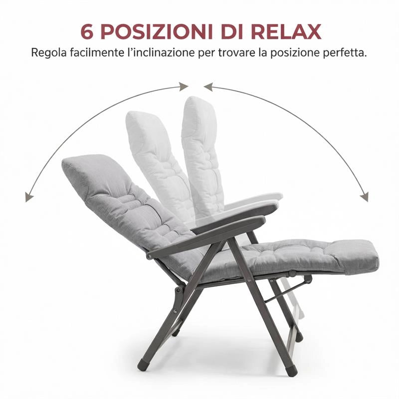 MAURY'S SEDIA MILANO CON CUSCINO E POGGIATESTA 6 POSIZIONI, COLORE GRIGIO