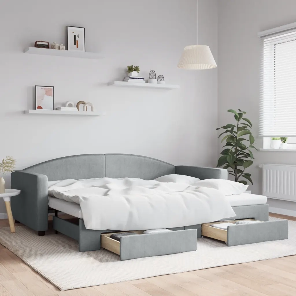 Divano Letto Estraibile Cassetti-Sofa Letto-Daybed Grigio Chiaro 90x200cm Tessuto 778721