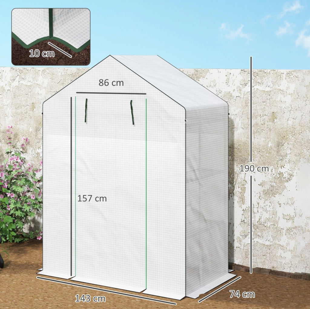Serra a tunnel con porta avvolgibile e ripiani, 143 x 74 x 190 cm