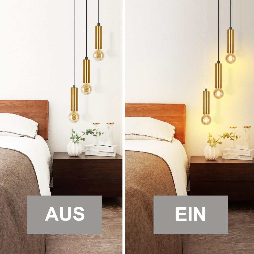 Lampada a sospensione ZMH per sala da pranzo oro, 3 fiamme E27 135 cm lampada da soggiorno e cucina